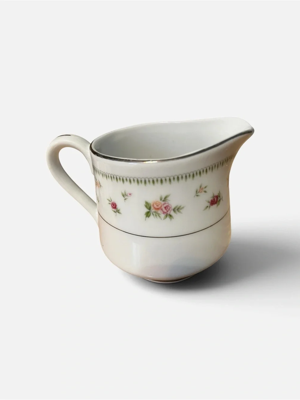 Vintage-Style Porcelain Creamer Pitcher with Pink Rose Motif